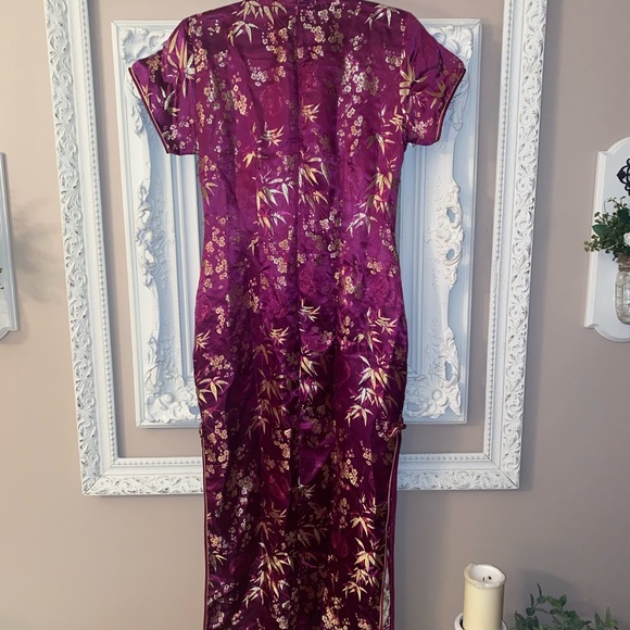 VINTAGE LINDSEY FUCHSIA ORIENTAL STYLE DRESS - Picture 2 of 8